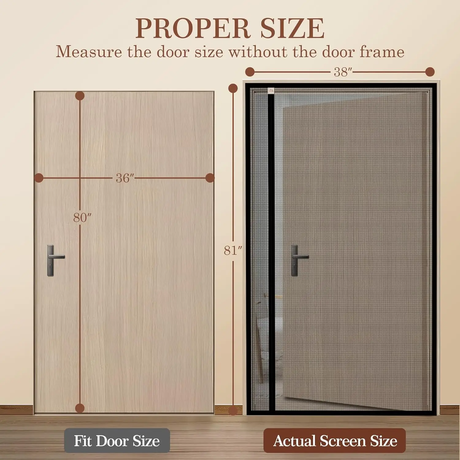 Left Right Side Opening Screen Doors with Magnets Fits Door Size 36 x 80, Reinforced Sewing Magnetic Mesh, Actual Screen Size