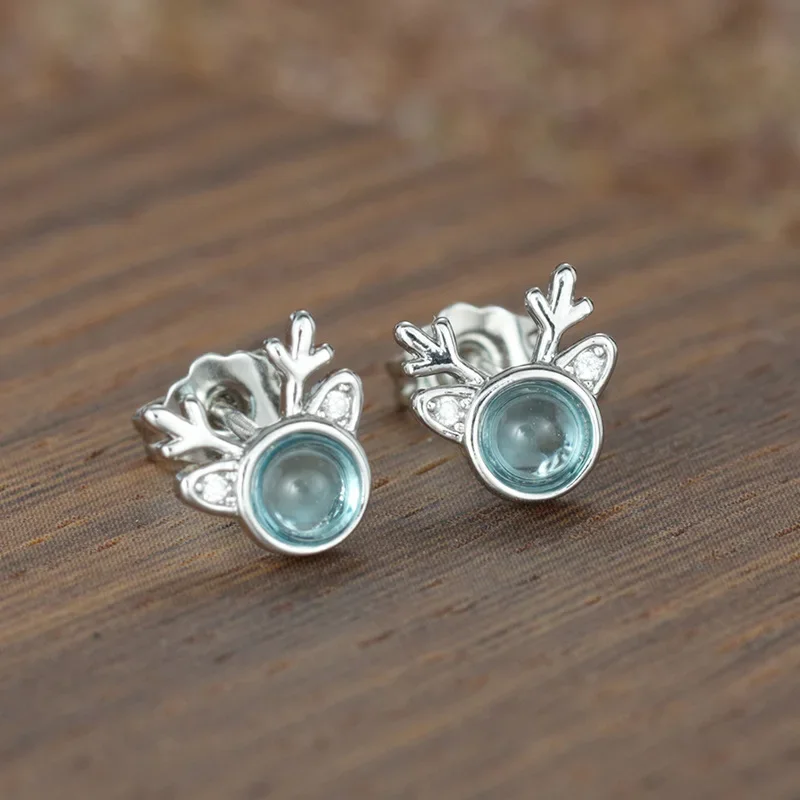 Deer Moonstone Earrings with Zircon Inlay Simple Retro Style Daily Fashion Jewelry Gift for Girls