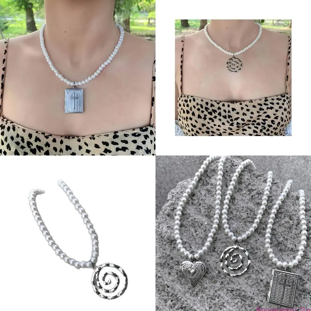 E1PE Short Round Bead Necklace with Silver-Tone Pendant Accent Detail
