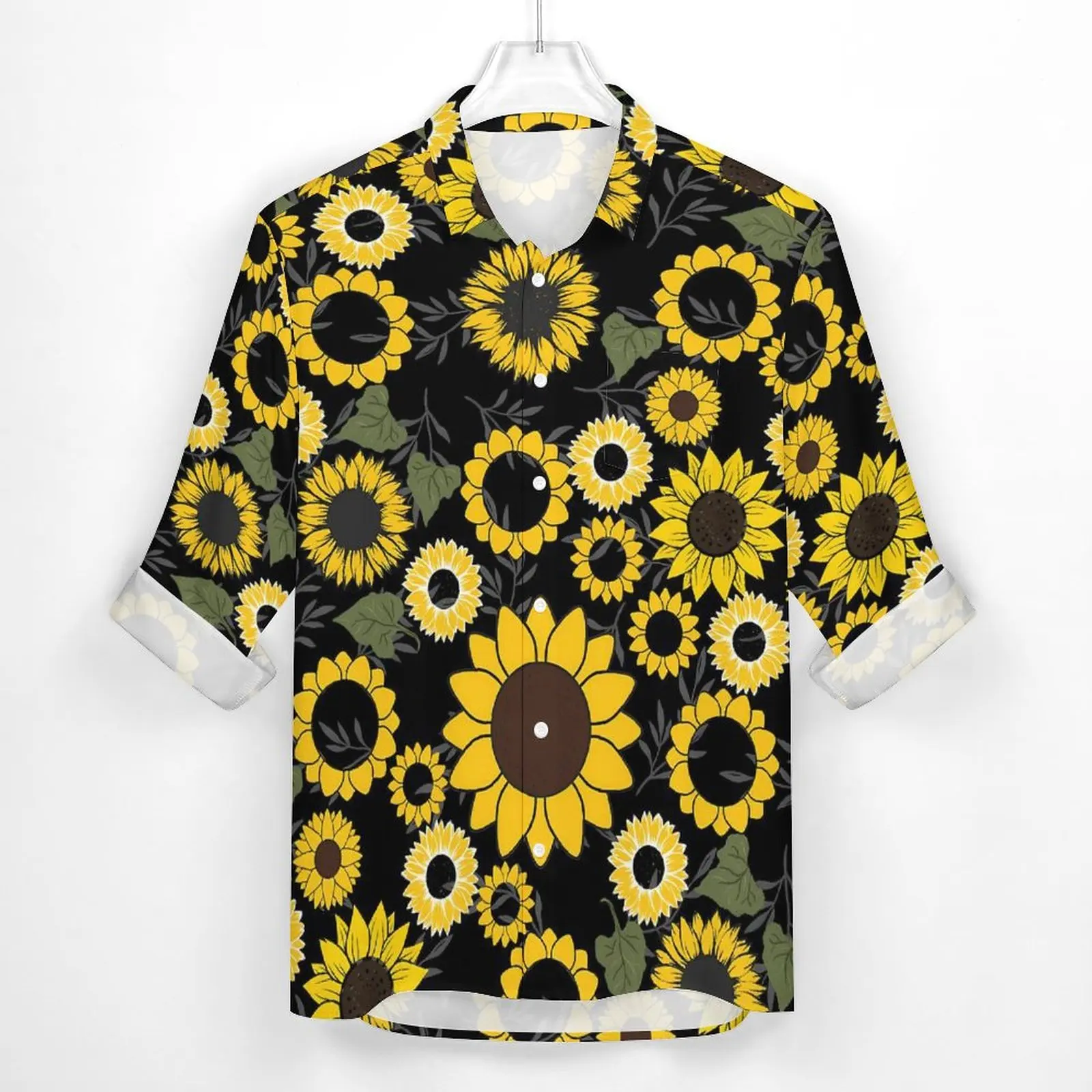 Sunflower Shirt Cute Flowers Casual Shirts Long Sleeve Custom Y2K Blouses Autumn Novelty Oversized Tops