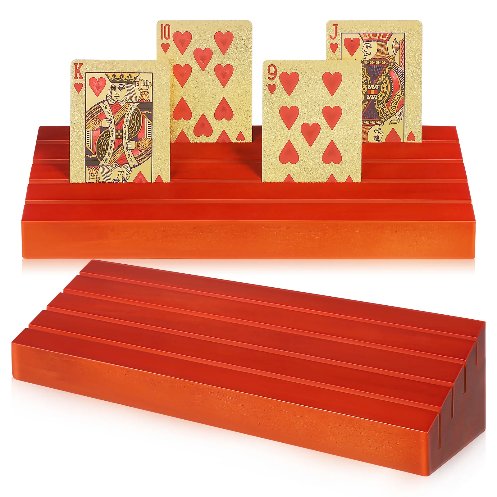 

2pcs Poker Base Wooden Stand Vertical Card Holder Tray Durable Playing Cards Organizer Bridge Card Stand Tabletop Gaming