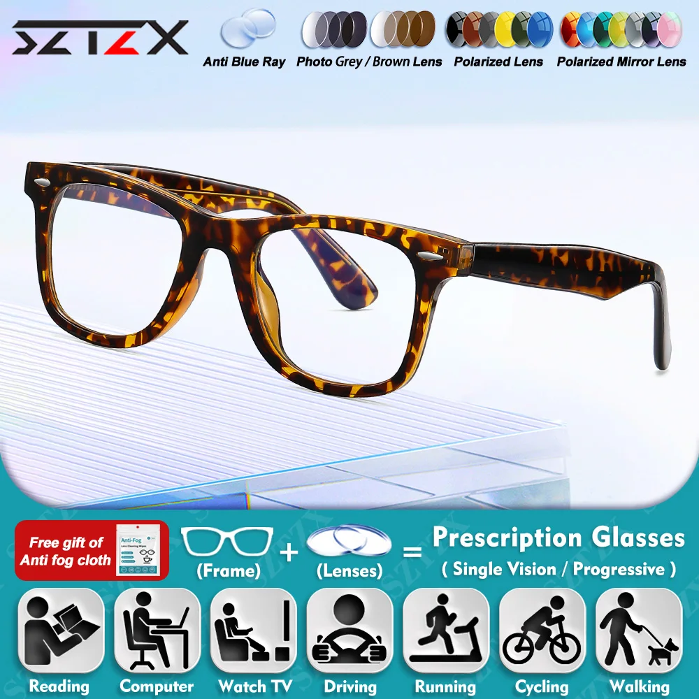 

SZTZX New Fashion Square Women Photochromic Myopia Glasses High Quality Anti Blue Light Reading Progressive Prescription Eyeware