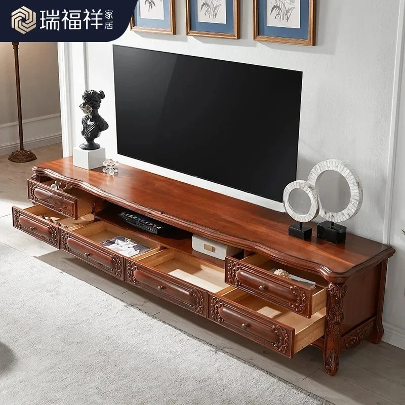 GZ-26  Solid Wood TV Cabinet 2m Large Apartment European Style Living Room Storage Floor Cabinet 2.4m