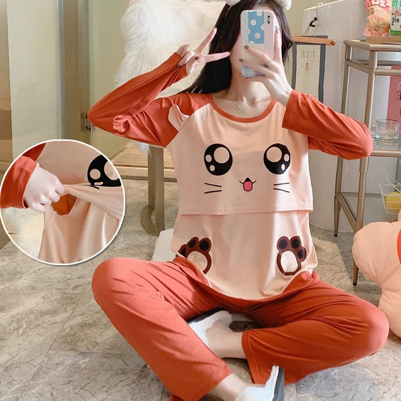 

Maternity Pyjamas Sets Spring Breastfeeding Pregnacy Women Clothing Sleepwear Long Pregnant Cartoon Nursing Homewear Pijama Suit