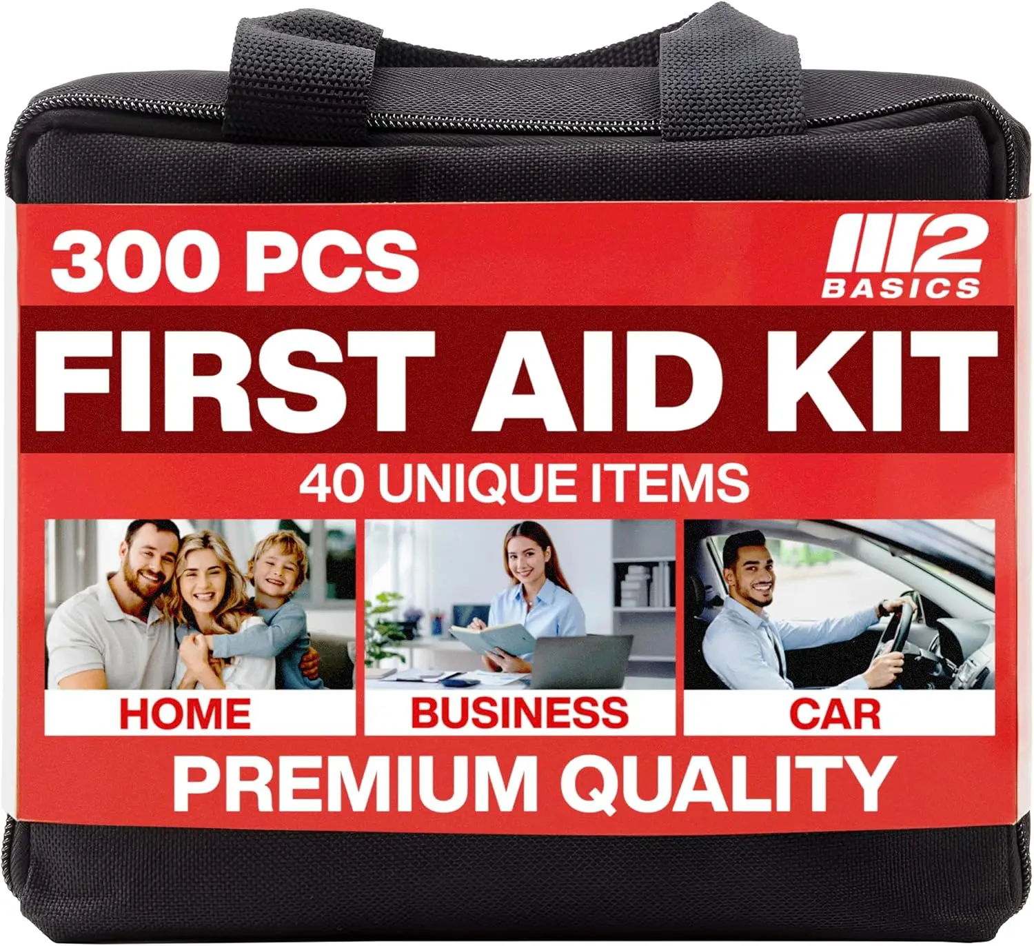 

300-Piece Emergency First Aid Kit with 40 Items for Home, Car, Travel & Outdoors - Durable Carry Bag