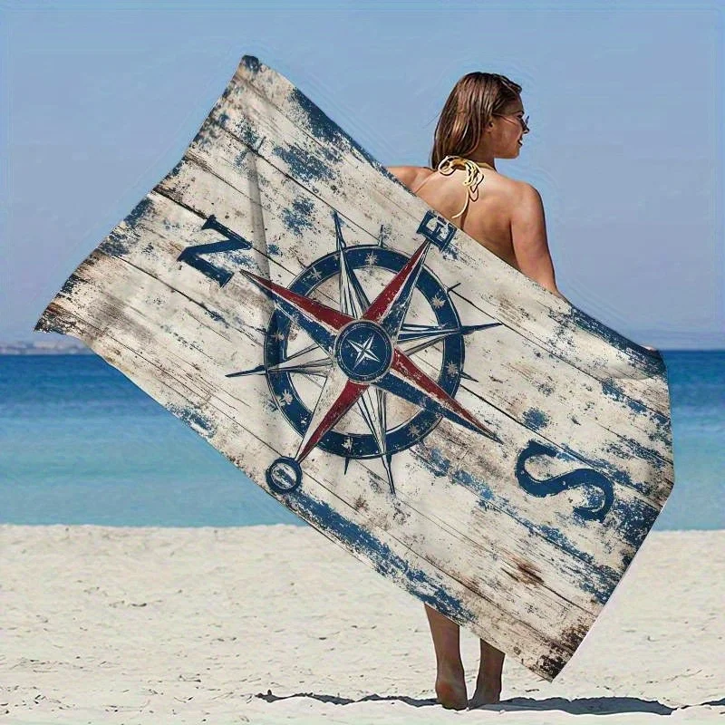 

Пляжное полотенце очень большого размера, семейный комплект, винтажное синее пляжное полотенце с принтом компаса, незаменимый подарок для путешествий и отпуска, легкое и удобное.