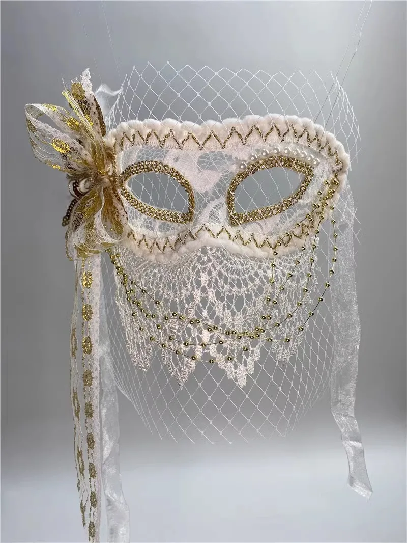 White Lace Pearl Dance Fairy Mask, Beauty Party Runway Show Annual Party Mask