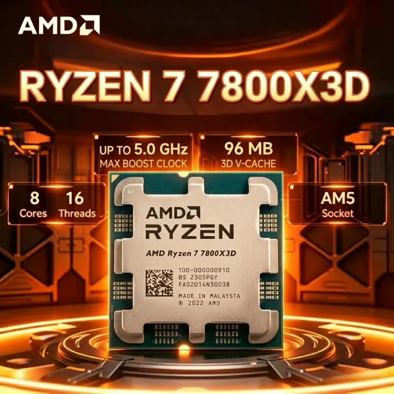 AMD 라이젠 7 7800X3D 데스크탑 CPU 젠4 5nm 8코어 16스레드 5.0GHz 96MB 3D V-캐시 AM5 120W 라데온 그래픽 게이밍 프로세서 썸네일 7