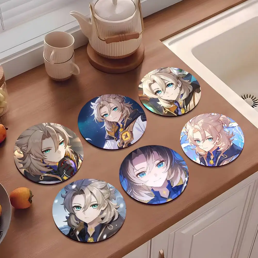 1pc Creative Game Genshin Impact Albedo Wooden Coaster Colour Printing Cup Mat Home Desk Decoration Gifts