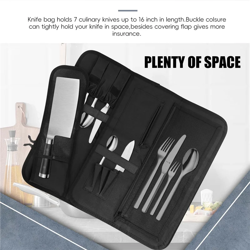 

PZHI-WESSLECO Chef Knife Bag Roll Bag Carry Case Bag Kitchen Cooking Portable Durable Storage Pockets