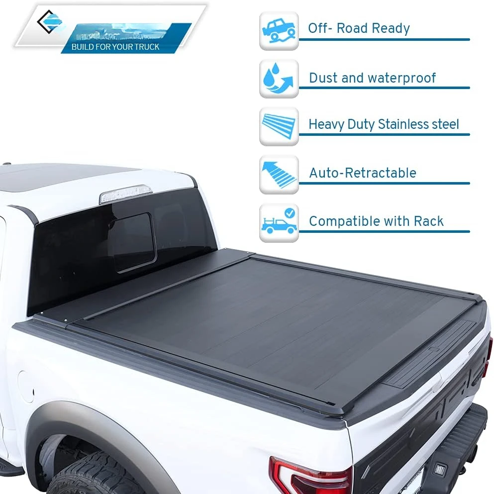 

Automatic Retract Hard Tonneau Cover Fits 2007-2021 Toyota Tundra 5'6" (66.7”) Truck Bed Aluminum Matte Black