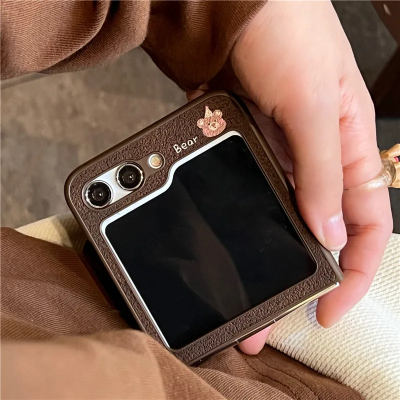 Funda de teléfono de cuero PU para Samsung Galaxy Z Flip 3 Z Flip 4 Z Flip 5 Hard PC Back Cover para ZFlip5