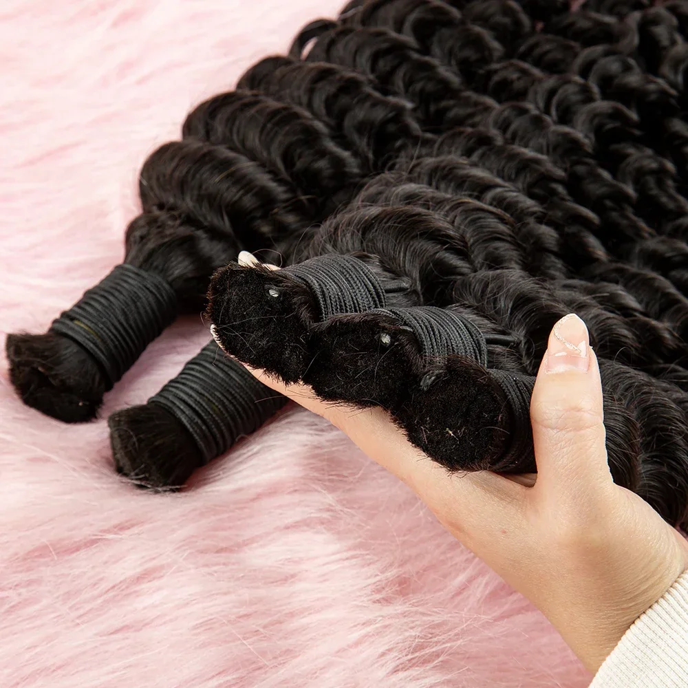 100% пучки человеческих волос для плетения, глубокая волна, наращивание натуральных волос, косички натурального цвета, без утка, оптом для наращивания волос