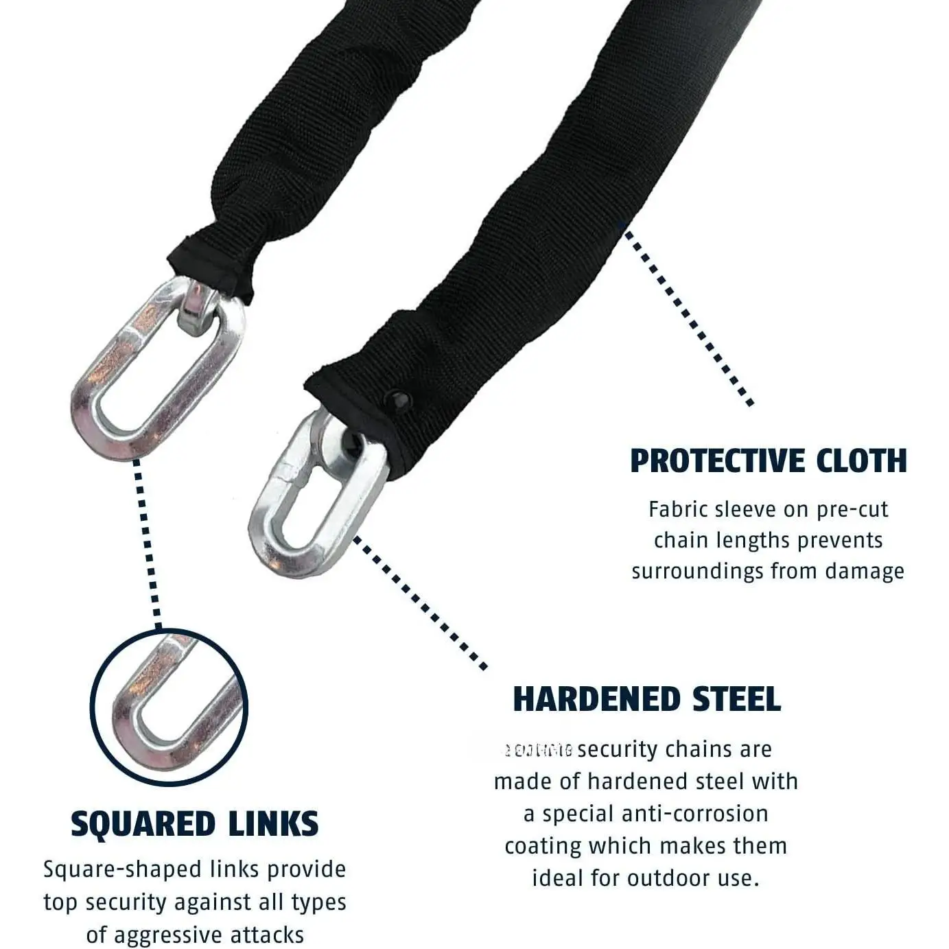 W-Hardened Steel 10KS 10 Foot x 3/8" Thick Square Security Chain for Bikes, Containers, Trailers, ATV's,