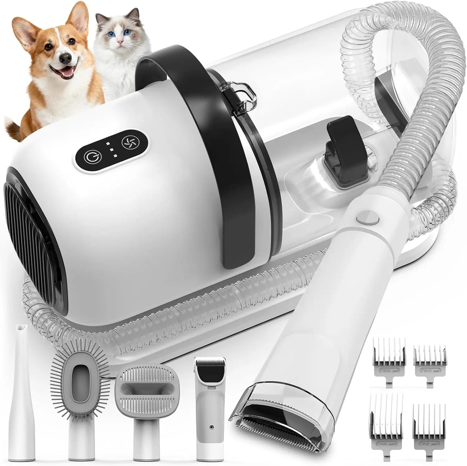 Dog Grooming Vacuum, All-in-One Pet Grooming Kit with Hair Clipper & Shedding Brush, Low Noise 12,000Pa Dog Hair Remover