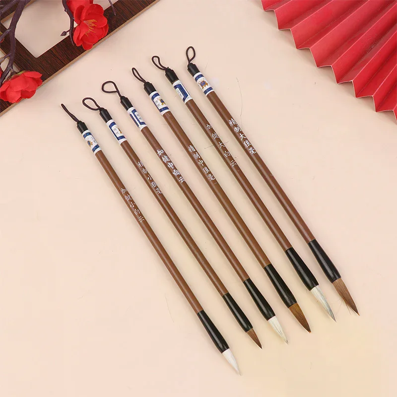Traditional Chinese White Clouds Bamboo Wolf's Hair Writing Brush For Calligraphy Painting Practice Brushes Writing Tools 6Pcs