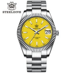 STEELDIVE-SD1933 Montre Mécanique existent pour Homme, Bracelet Acier Inoxydable, Verre Saphir, Bleu Shoous NH35, BGW9, Petite Taille 39mm