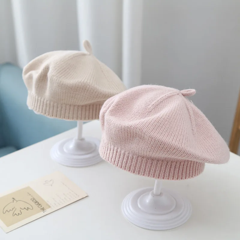 Candy Color Baby Beret Hat for Girls Autumn Winter Knitted Hat Sweet Infant Beanie Cap Fashion Kids Accessories 1-4 Years Old