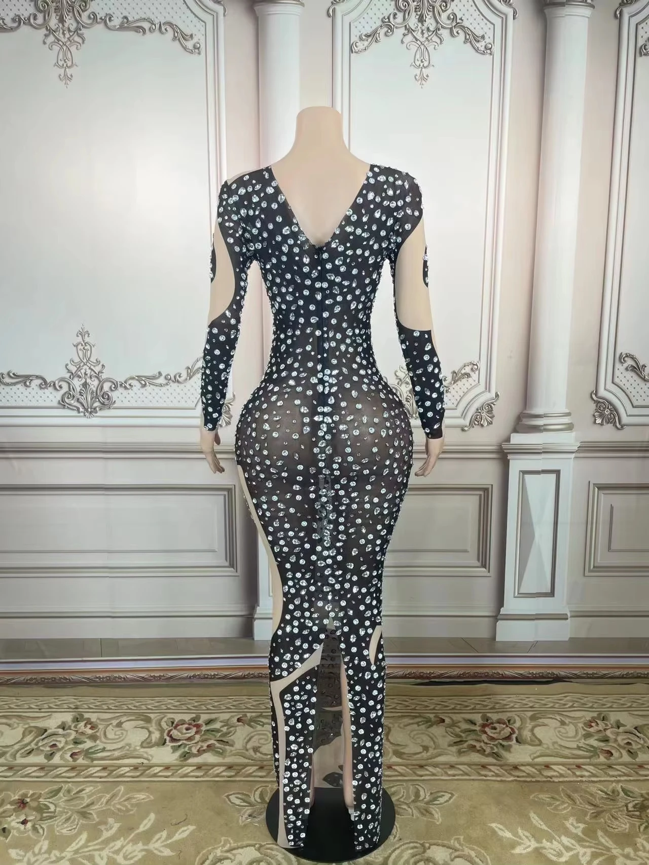 Vestidos de lujo de manga larga con diamantes de imitación de cristal, vestidos sexis para discoteca, vestidos de baile de boda ajustados para mujer, vestidos de noche, vestido Maxi de graduación