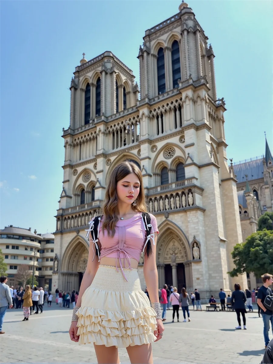 

Shirring Cake Y2K Mini Skirts Womens Double Mesh Patchwork High Waist Flare Artistic Unique Feminina Simple Soft Summer