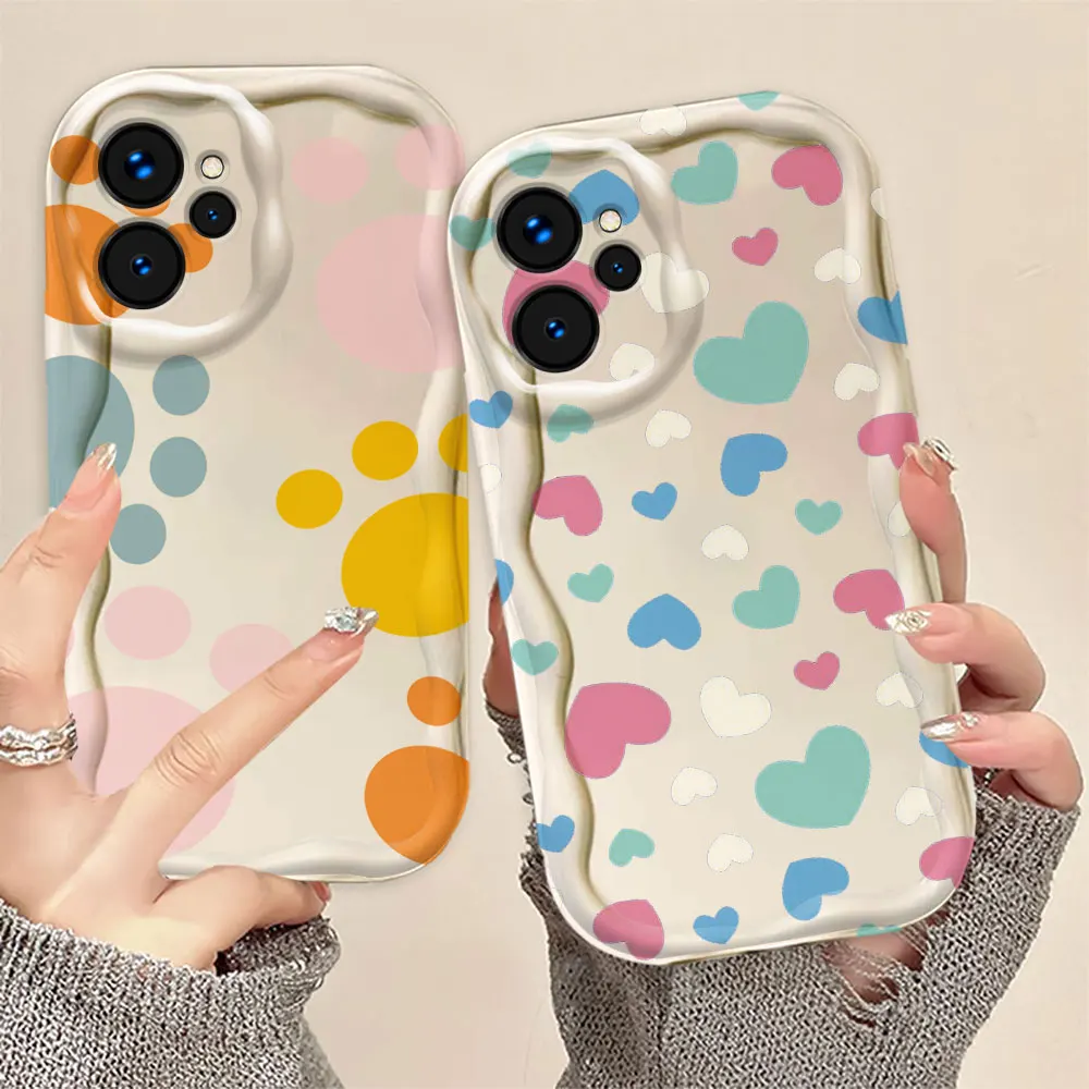 

Happy Face Love Heart 3D Wave Phone Case For REALME 5 6 7 8 10 11 12 C15 C20 C30 C33 C35 C55 C65 C67 C21Y GT3 Case Funda Capa