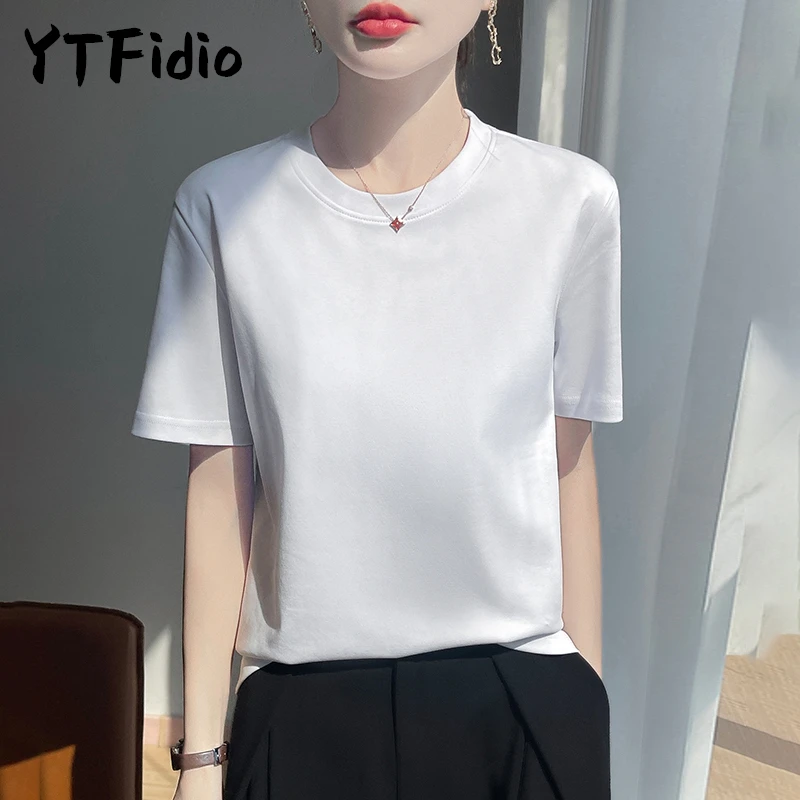 YTFidio 100% Cotton Women O-neck Solid Rich in Colors T-shirt Pullover Luxury Designer Clothing Plus Size Clearance Sale 131