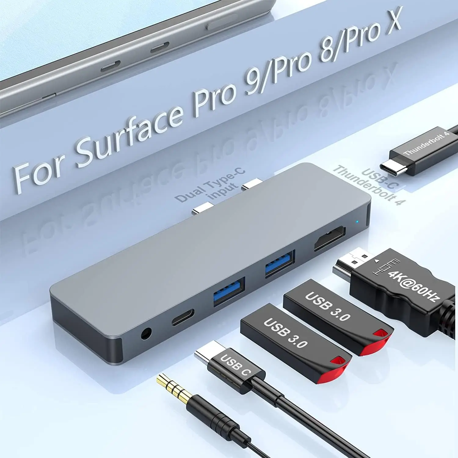 USB 3.0 Type C Surface Pro 9/8/X Docking Station 4K 60HZ HDMI,MS Hub Thunderbolt 4(Video+Data+100W Charge)Audio