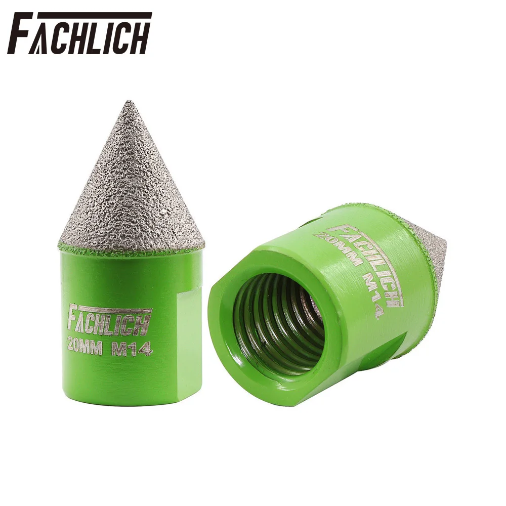 FACHLICH 1pc Dia20mm M14 Thread Diamond Chamfer Bits Milling Taper Tile Marble Quartz Hole Saw Shaping Stone Edge Crown Grinder
