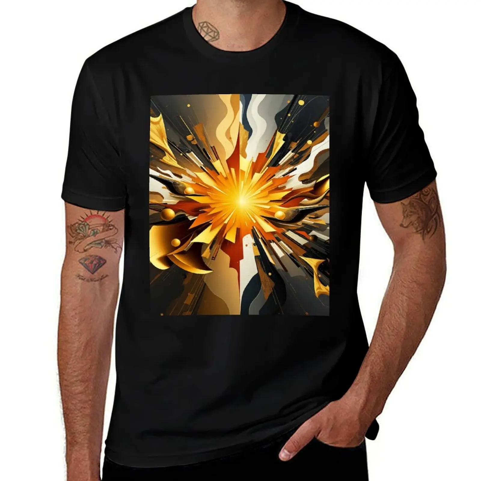 

Golden Glow – Abstract Art in Epic Style T-Shirt vintage anime shirt cute clothes summer top plain t shirts men