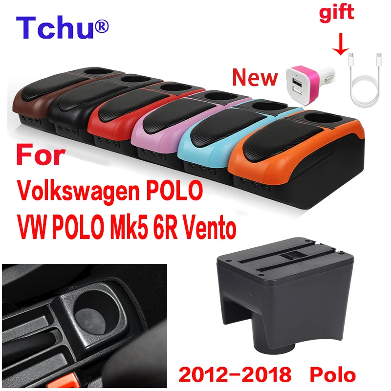 

For Volkswagen Polo armrest box 2012-2018 For VW POLO Mk5 6R Vento car armrest box modification USB cup holder Accessories