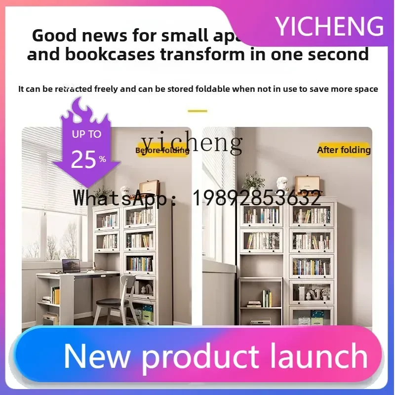 

folding desk bookcase integrated computer desk small apartment solid wood household telescopic narrow corner