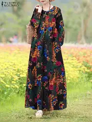 2024 Autumn Floral Printed Dresses ZANZEA Women Vintage Long Sleeve Baggy Sundress Robe Femme Stylish Holiday Vestidos Sarafans