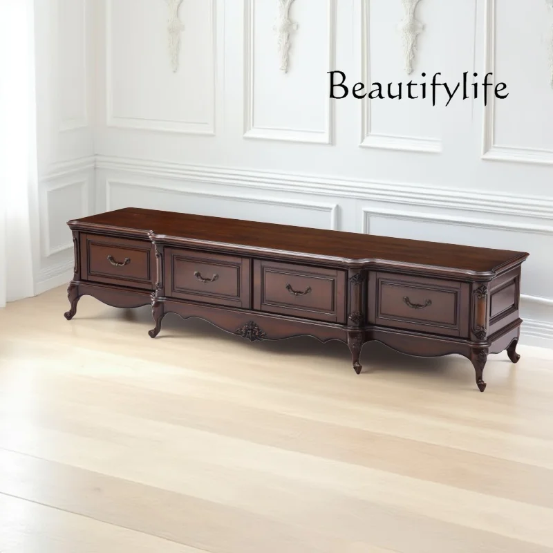 

American solid wood carving flower living room TV cabinet coffee table light luxury villa furniture designer high sense