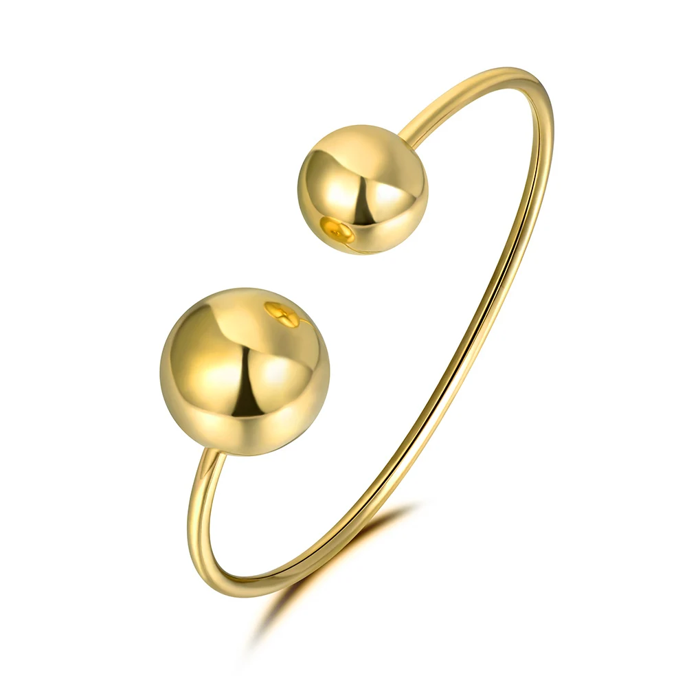 Lokaer Trendy Double Big Ball Stainless Steel Cuff Bracelet Jewelry For Women Silver Color Bracelet Bangle Valentine Gift B19009