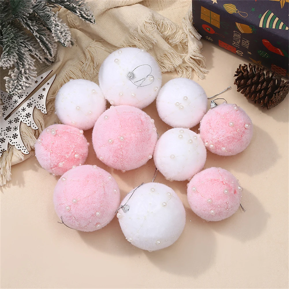 2/3PCS 8/10CM  Christmas Ball Ornaments Xmas Tree Hanging Pendant Plush Balls Decorations 2025 Navidad Natal New Years