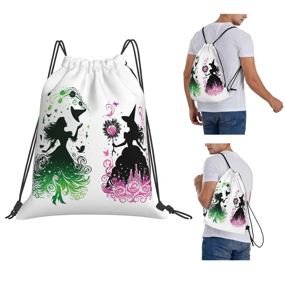 

Elphaba And Glinda Wicked The Musical Backpacks Multi-function Drawstring Bundle Pocket Sports Bag Book Bags for Unisex School