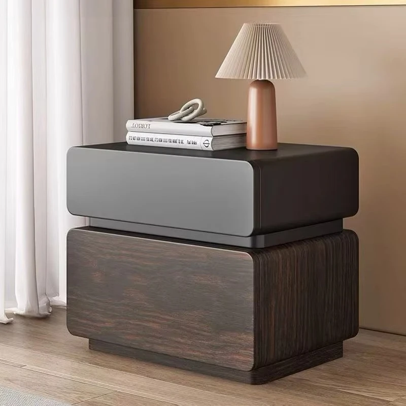 *Creative Modern Walnut Wood Bedside Cabinet Advanced Sense Soft Package Nightstands Luxury Light Bed Bedroom Furniture