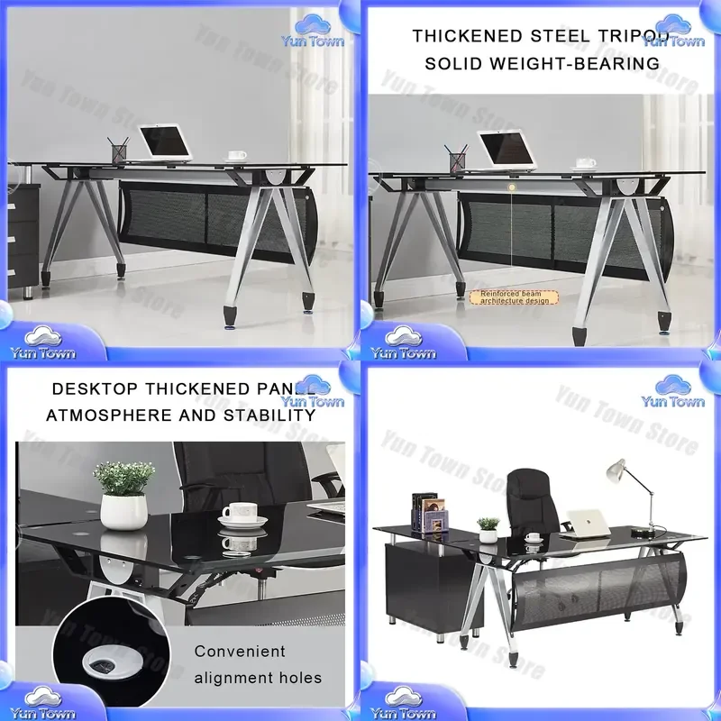 for 2026 Modern Minimalist Metal Office Desk Tempered Glass Desk for Home Office Workstation Executive Desk Small Space