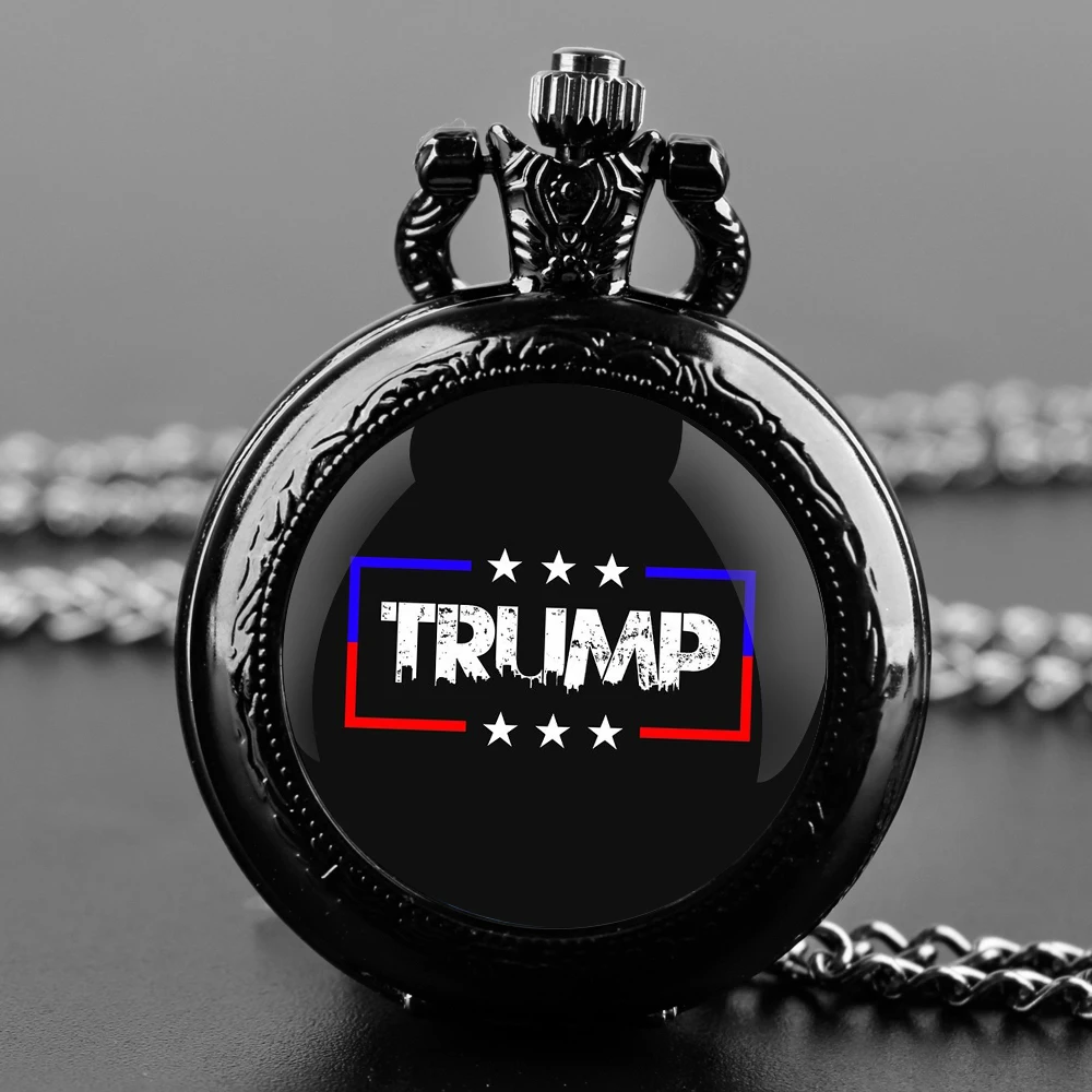 TRUMP 2024 TAKE AMERICA BACK Pocket Watch - Quartz Movement, Round Dial, Unique Bronze Necklace Souvenir Gift