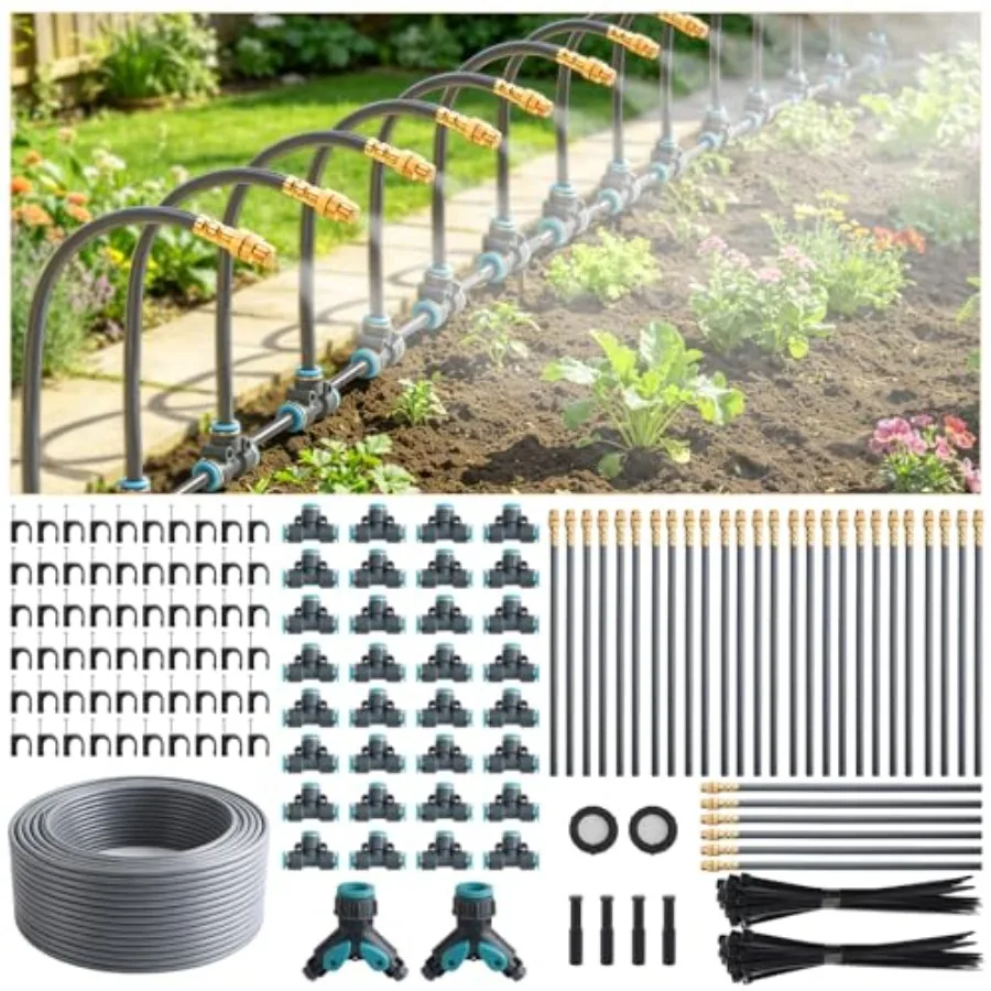 200FT 1/4 Quick-Connect Drip Irrigation System Kit for Garden Greenhouse Yard Lawn: UV-Resistant Polyethylene Tubing, Black, In