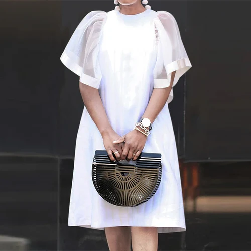 Imagen 2 del producto ZANZEA, Vestidos Vintage para mujer, vestido veraniego de retazos de malla lisa, Mini vestido informal de verano para fiesta, Vestidos sueltos de manga corta con volantes