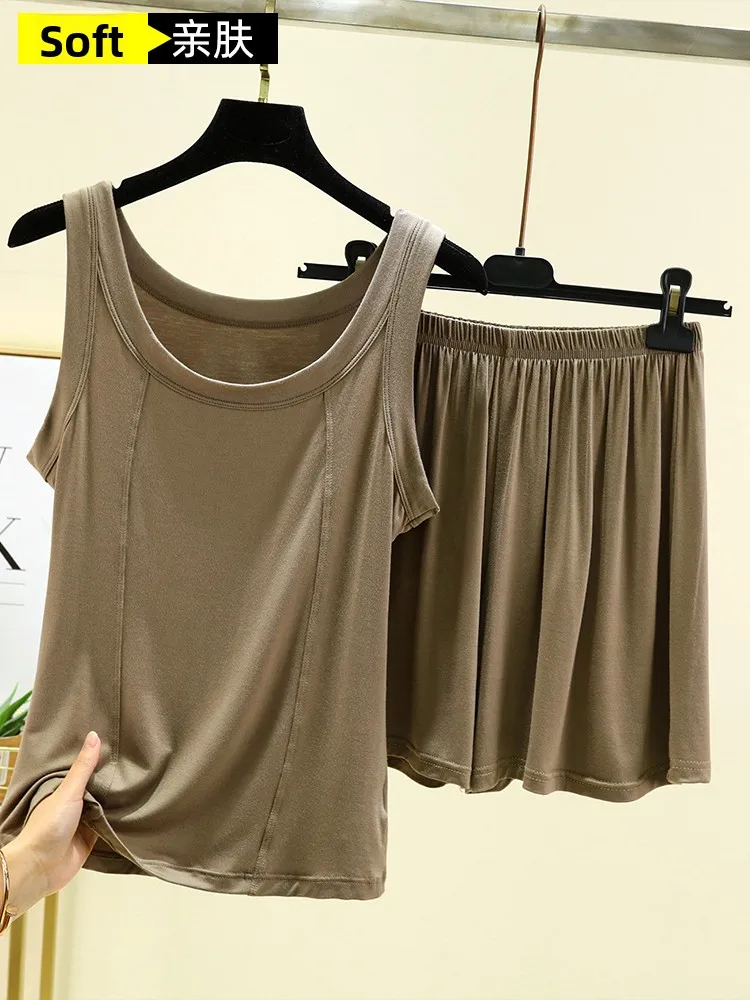 

Летний легкий комплект из модала: майка и шорты, домашняя одежда для женщин, повседневный комплект из двух предметов, July Deer