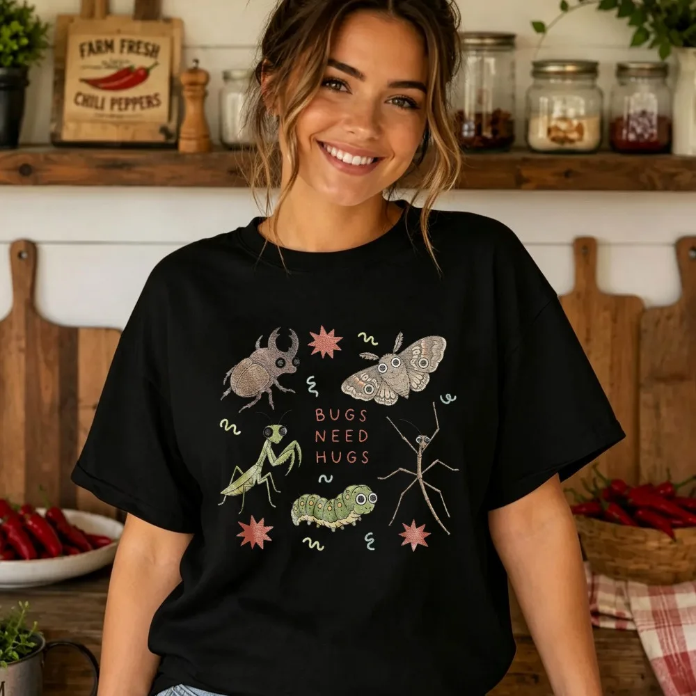Retro Moth Beetle Bugs Insect Print Star Fish Mountain Nature Wildlife Pattern Unisex Casual T-Shirt Summer Fashion Cotton Tee