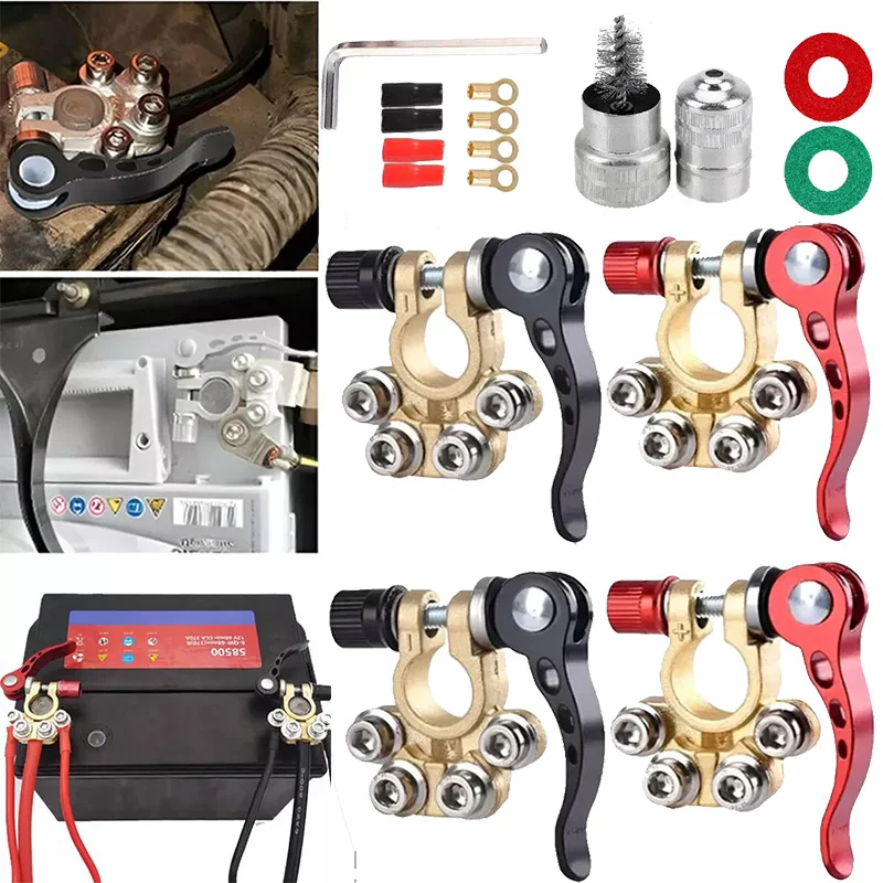 Car Battery Terminal Quick Release Clamps 12V 24V 4 Way Top Post Connectors Zinc Alloy for Truck SUV Boat Heavy Duty Universal
