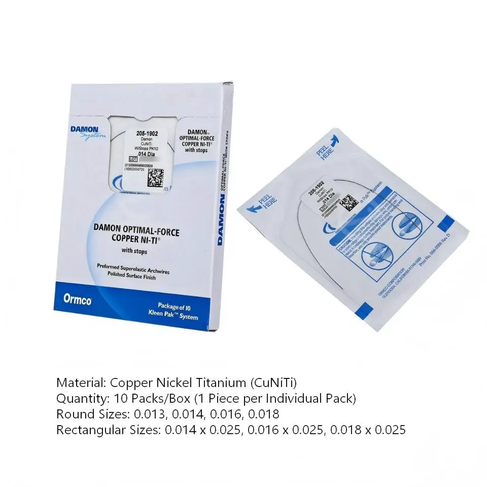 Ormco Damon Optimal-Force Copper Ni-Ti Rectangular Archwire with Stops for Orthodontic Tooth Alignment 10pcs/Box