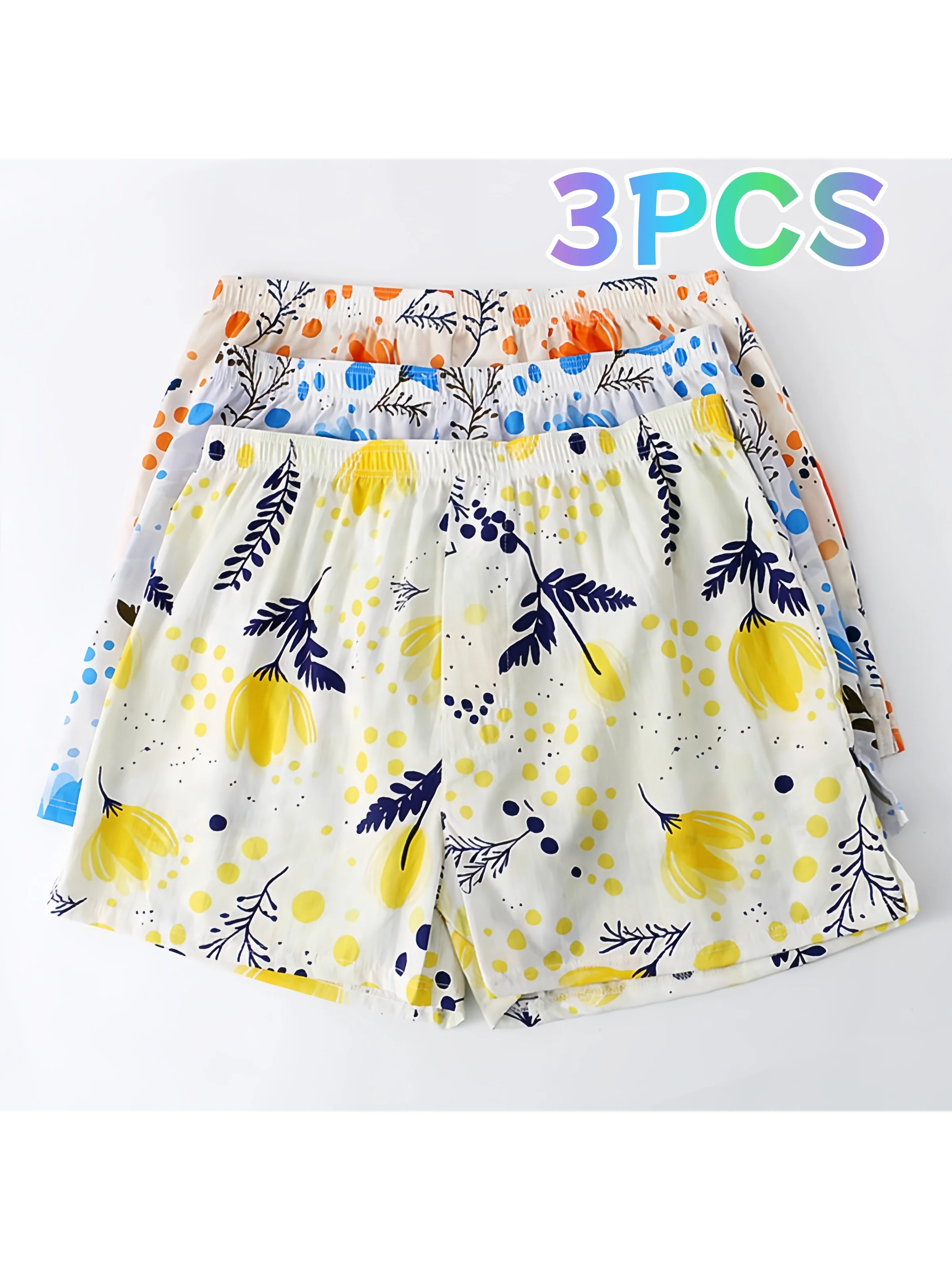Three-Pack Men's Trendy Printed Loose Breathable Boxer Briefs for Young Men, Casual Everyday Wear, Can Be Worn Outside, Extended Length Boxer Briefs