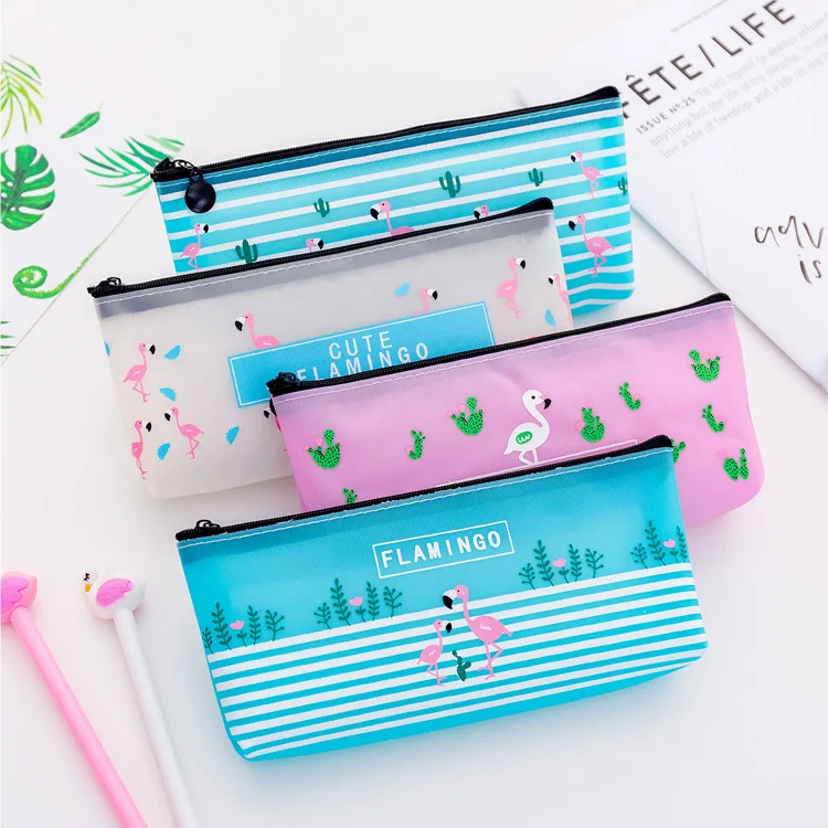 1 Stuks Kawaii Etui Flamingos Pvc Geschenk Estuches School Potlood Doos Potlood Tas Schoolbenodigdheden Briefpapier