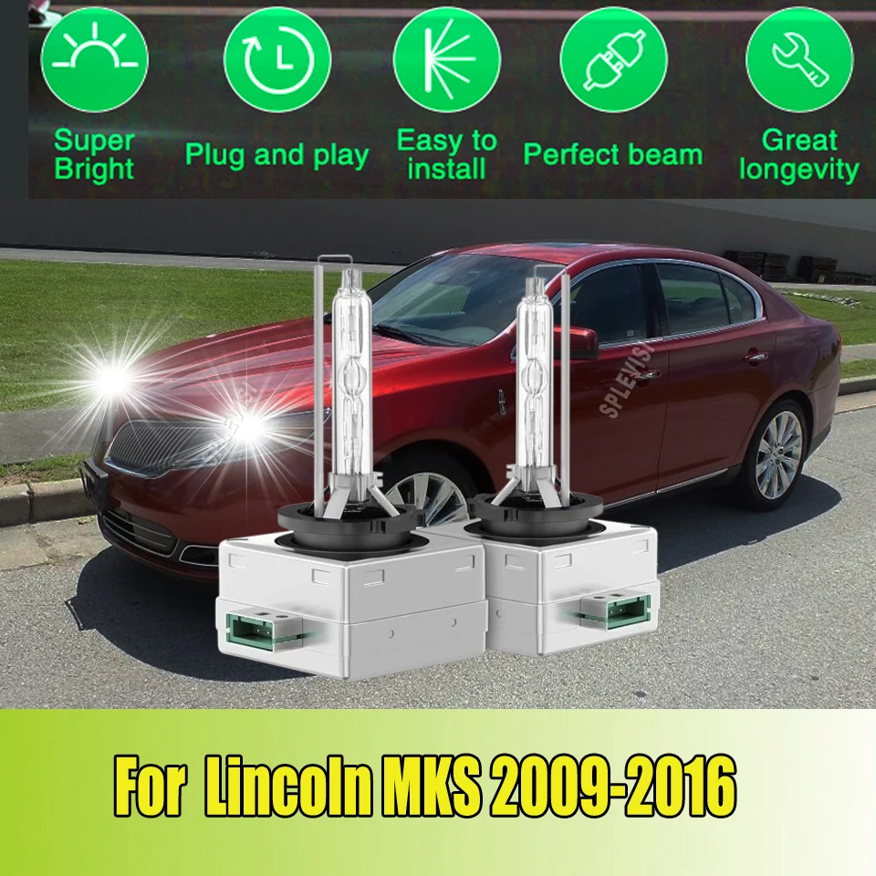 

35W HID Bulb White Headlight -Light output 3 times brighter than halogen bulb For Lincoln MKS 2009 2010 2011 2012 2013 2014-2016