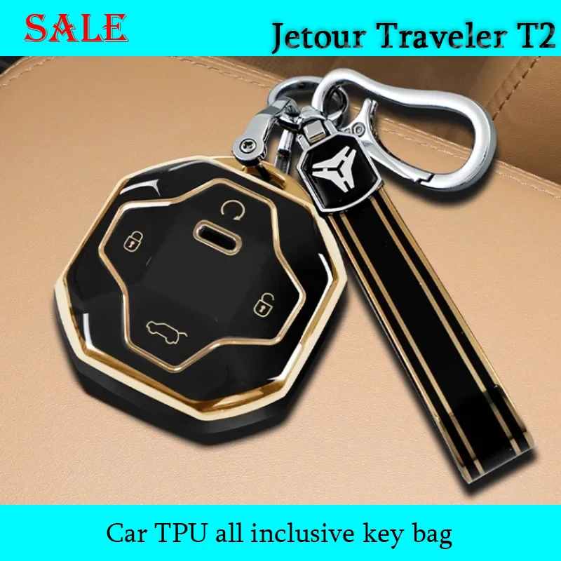 Fit for JETOUR Traveler T2 2023-2024Car Key Shell TPU Full Pack Brightness Key Bag Decoration Car Key Full Pack Decorative piece