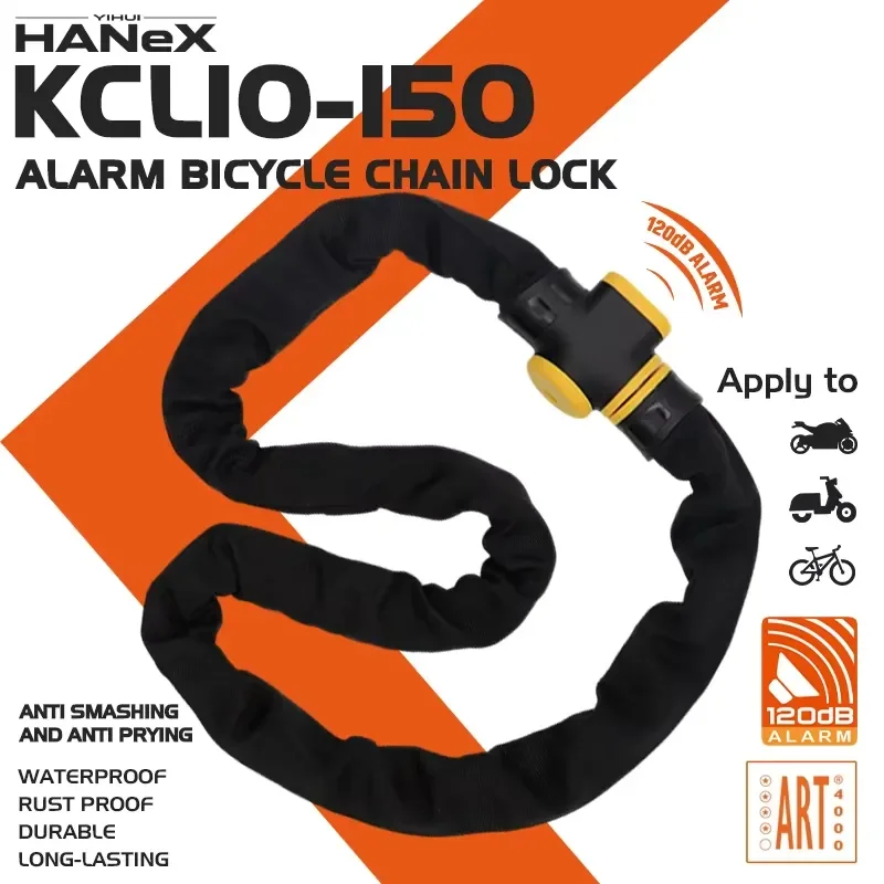 Waterproof Alloy Steel Electronic Body Motorcycle 120db Alarm Chain Lock Stainless Steel Bicycle Chain Lock for Outdoor Bike